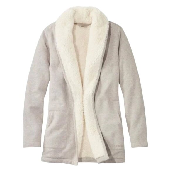 L.L. Bean 1912 Sherpa Lined Cardigan Jacket  Oatmeal Heather Size L - Picture 5 of 9